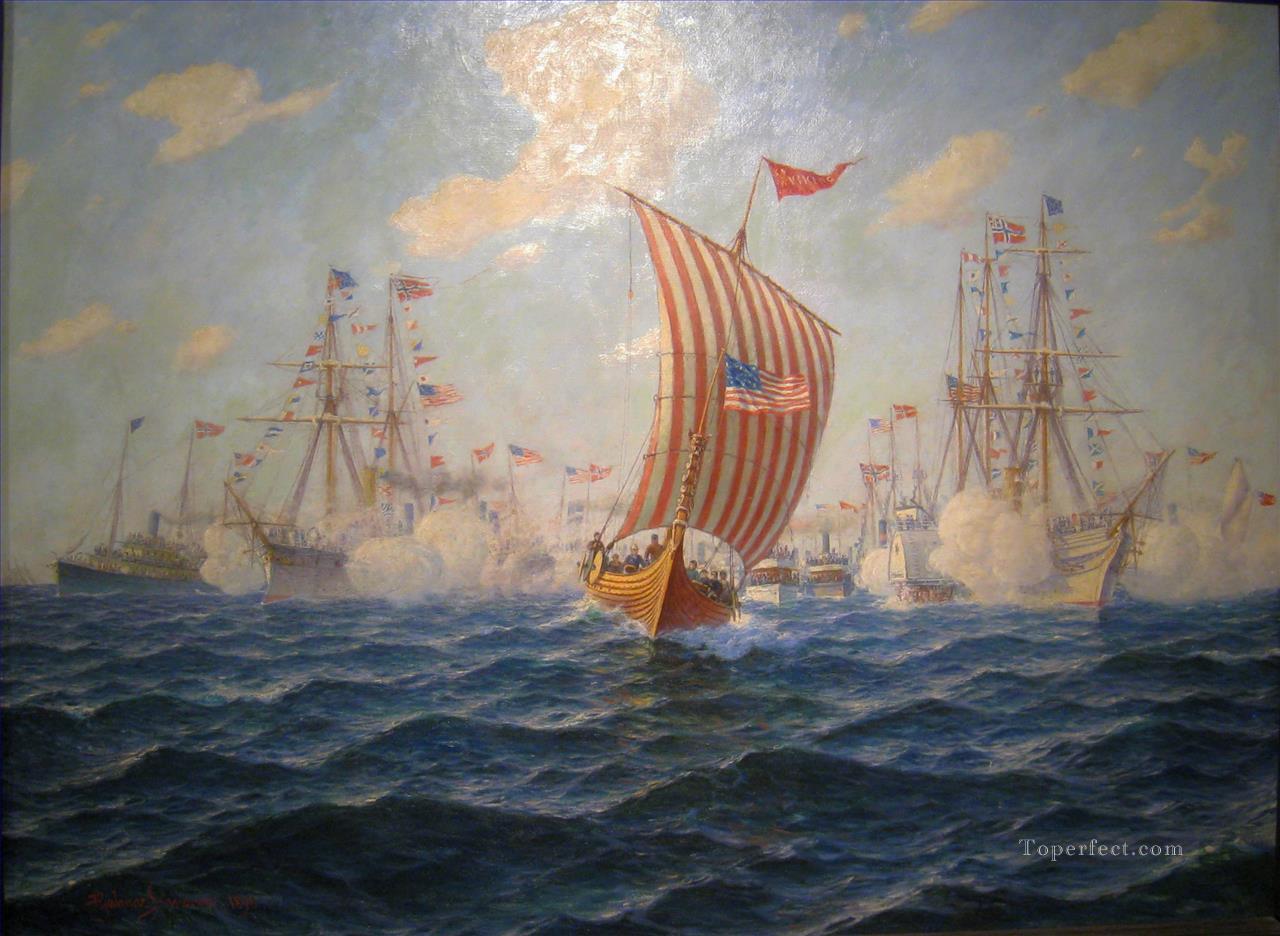 Hjalmar Johnssen Viking Andommer Chicago Naval Battles Oil Paintings